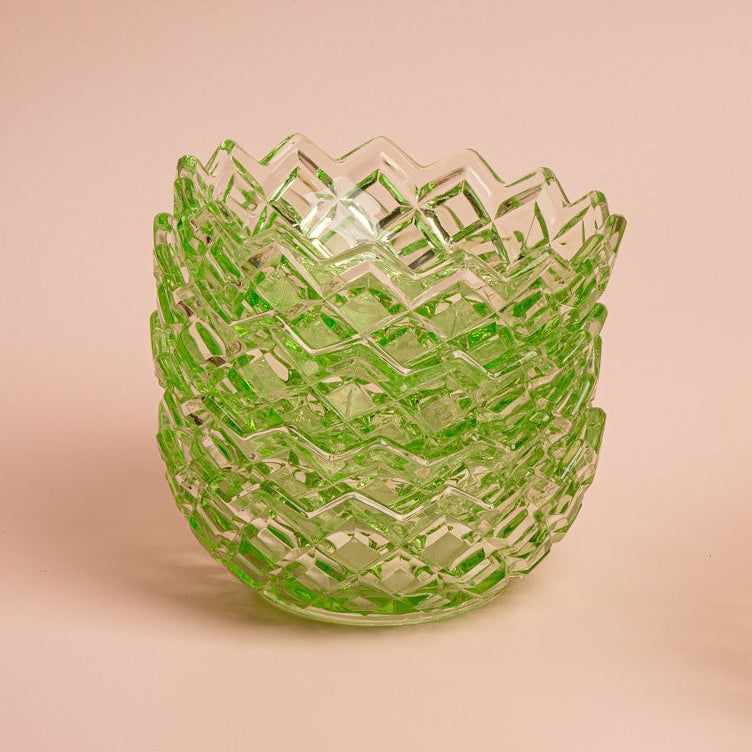 Green Diamond Pattern Glass Bowl Small
